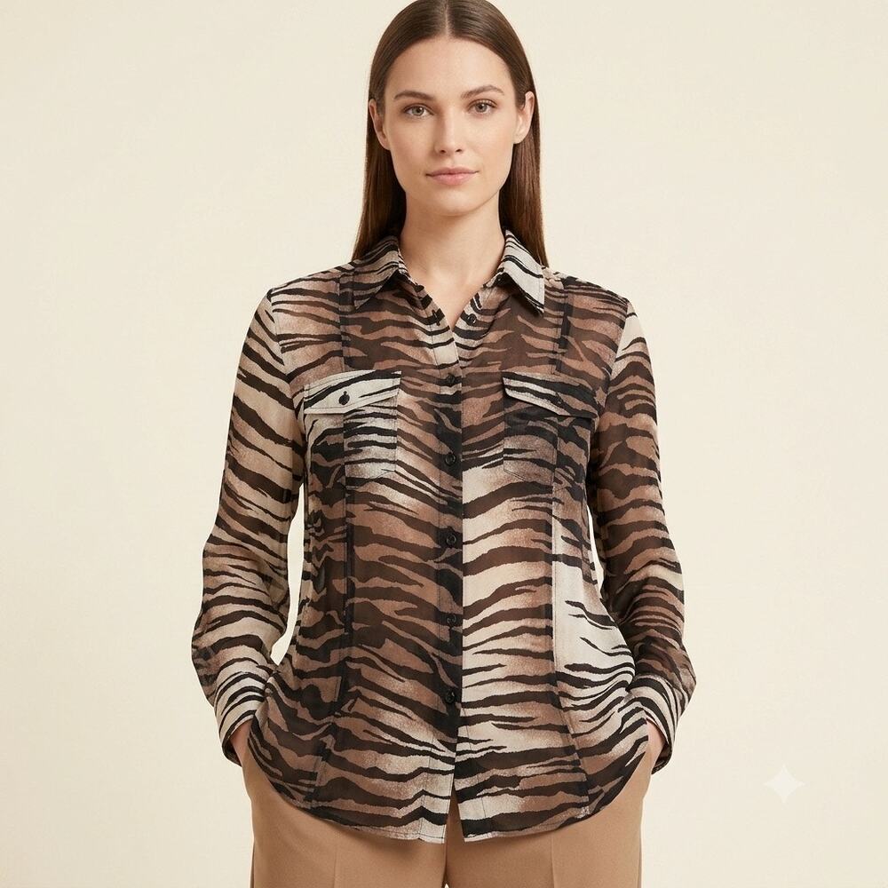 049-Chico’s Sheer Animal Primt Top size 2 / PTP 24”